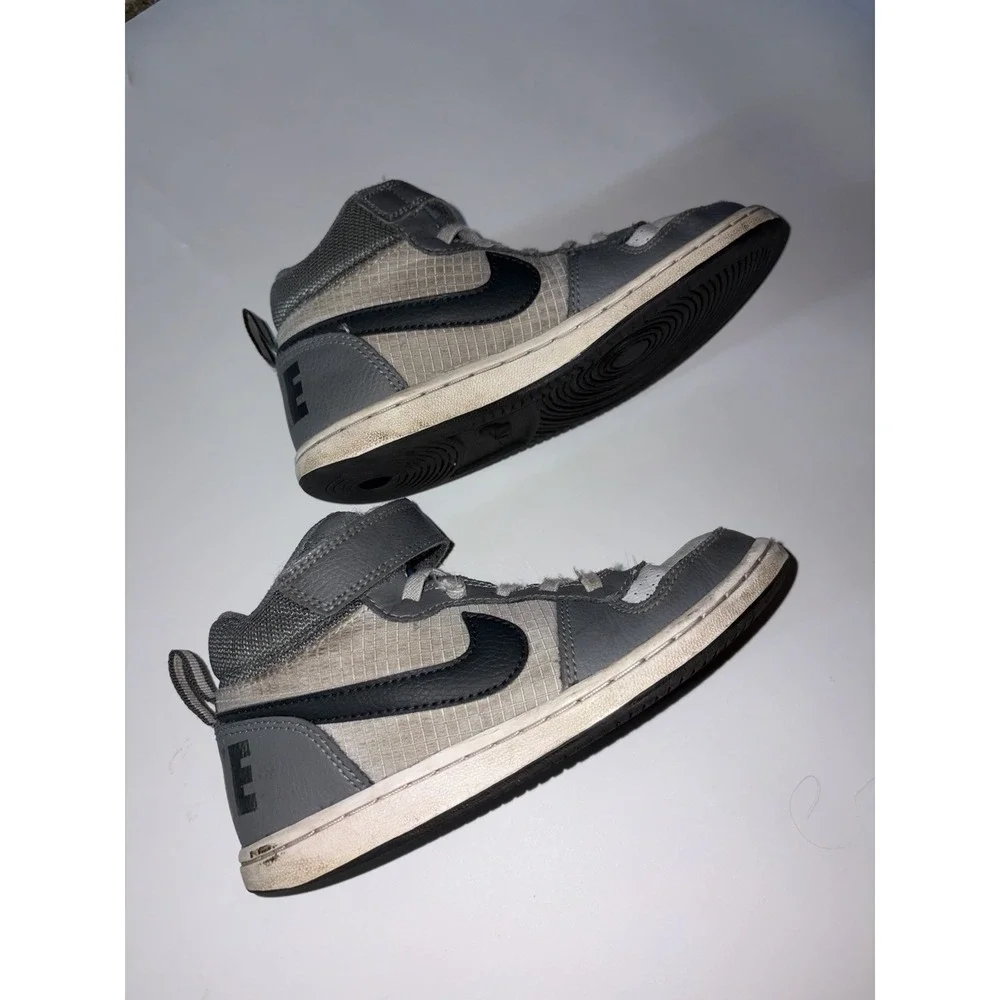 Nike Boys Court Borough Mid 870026-009 Gray White Lace-Up Sneaker Shoes Size 13C